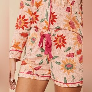 Spartina 449 XXS Peach Pink Botanic Garden Floral Long Sleeve Top Shorts PJ Set